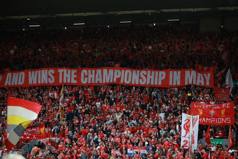 Pemain Liverpool merayakan gelar juara Liga Primer Inggris di Stadion Andfiled, Liverpool, Inggris, MInggu (25/5/2025). (REUTERS/Phil Noble) Pemain Liverpool merayakan gelar juara Liga Primer Inggris di Stadion Andfiled, Liverpool, Inggris, MInggu (25/5/2025). (REUTERS/Phil Noble)
