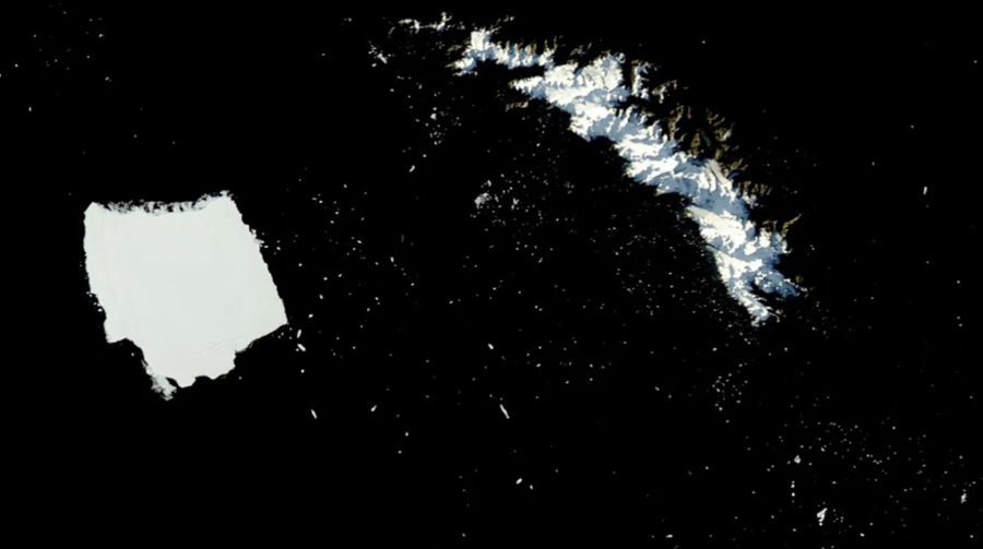 Ribuan gunung es kecil telah terpisah dari gunung es terbesar di dunia, A23a, sejak kandas di lepas pantai Pulau Georgia Selatan pada bulan Maret. (Kredit gambar: NASA/Aqua)