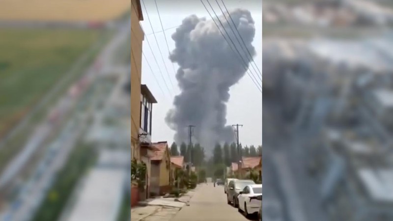 Suasana lokasi ledakan pabrik kimia yang dioperasikan oleh Shandong Youdao Chemical di Gaomi, provinsi Shandong, China, Selasa (27/5/2025). (cnsphoto via REUTERS)