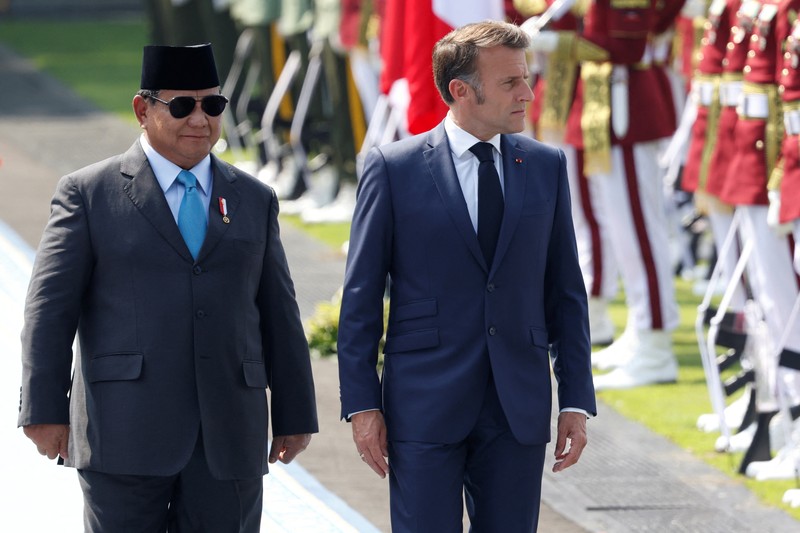 Presiden Prabowo Subianto menerima kunjungan kenegaraan Presiden Prancis Emmanuel Macron di Istana Merdeka, Jakarta, Rabu (28/5/2025). (REUTERS/Ajeng Dinar Ulfiana) Presiden Prabowo Subianto menerima kunjungan kenegaraan Presiden Prancis Emmanuel Macron di Istana Merdeka, Jakarta, Rabu (28/5/2025). (REUTERS/Ajeng Dinar Ulfiana)