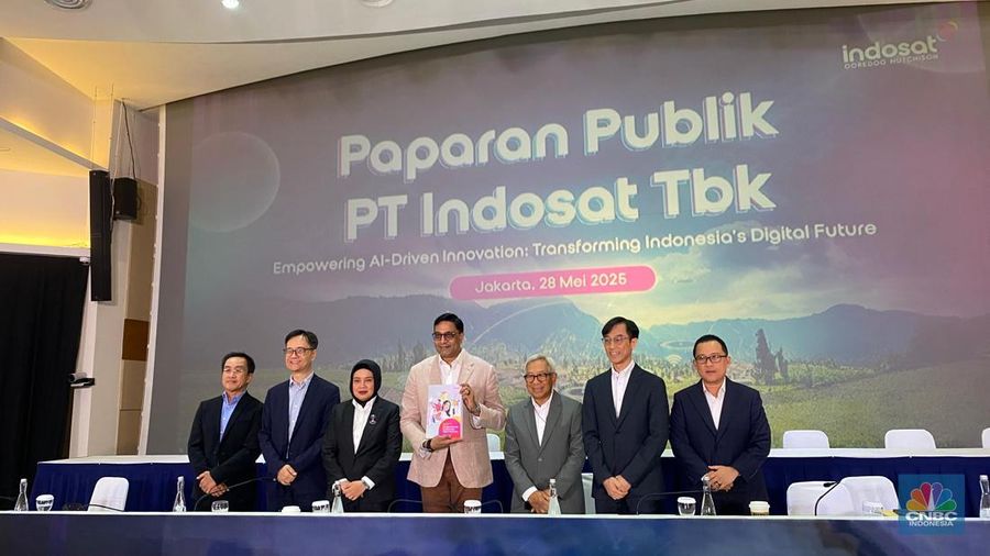 PT Indosat tbk (ISAT) membagikan dividen Rp 83 per saham. Jumlah tersebut 55% dari profit perusahaan pada 2024 lalu. (CNBC Indonesia/Novina)