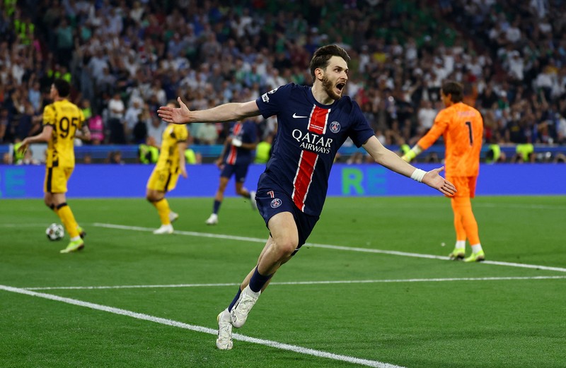 PSG menjuarai Liga Champions 2024/2025. PSG juara setelah menaklukkan Inter Milan dalam laga final yang berlangsung di Stadion Allianz Arena, Munchen, Minggu (1/6/2025) dini hari WIB. (REUTERS/Peter Cziborra)