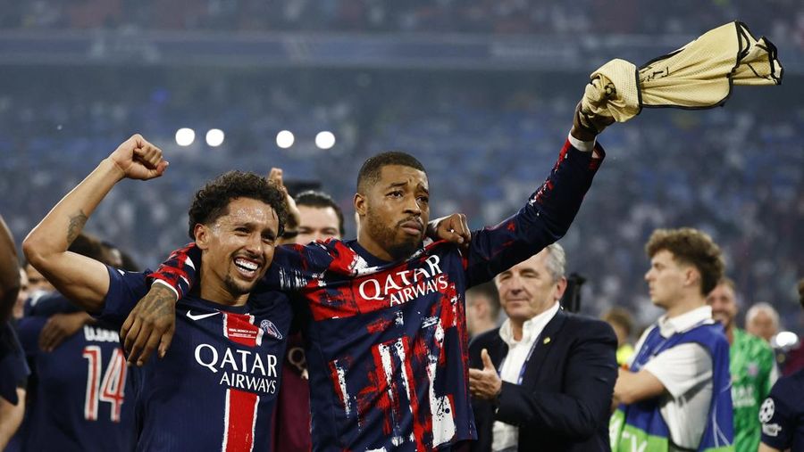 PSG menjuarai Liga Champions 2024/2025. PSG juara setelah menaklukkan Inter Milan dalam laga final yang berlangsung di Stadion Allianz Arena, Munchen, Minggu (1/6/2025) dini hari WIB. (REUTERS/Peter Cziborra)
