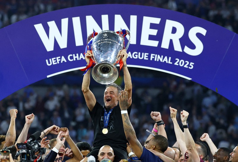 PSG menjuarai Liga Champions 2024/2025. PSG juara setelah menaklukkan Inter Milan dalam laga final yang berlangsung di Stadion Allianz Arena, Munchen, Minggu (1/6/2025) dini hari WIB. (REUTERS/Peter Cziborra) PSG menjuarai Liga Champions 2024/2025. PSG juara setelah menaklukkan Inter Milan dalam laga final yang berlangsung di Stadion Allianz Arena, Munchen, Minggu (1/6/2025) dini hari WIB. (REUTERS/Peter Cziborra)