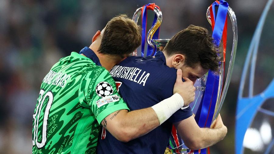 PSG menjuarai Liga Champions 2024/2025. PSG juara setelah menaklukkan Inter Milan dalam laga final yang berlangsung di Stadion Allianz Arena, Munchen, Minggu (1/6/2025) dini hari WIB. (REUTERS/Peter Cziborra)