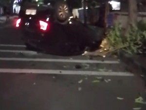 Brio Tabrak Pohon hingga Terbalik di Semarang, Sopir Sempat Teriak Tolong