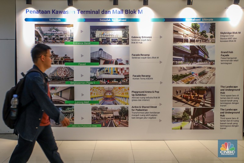 Warga melintasi tangga pada lorong Mal Blok M yang kini berganti nama jadi Blok M Hub di Jakarta, Senin (2/6/2025). (CNBC Indonesia/Faisal Rahman)