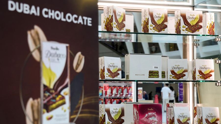 Dubai chocolate is displayed for sale at the Westfield Oculus shopping mall in New York City, U.S., June 2, 2025. REUTERS/Kylie Cooper