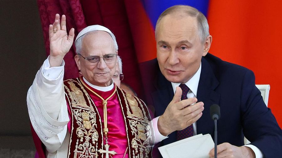 Foto kolase Paus Leo XIV dan Vladimir Putin. (REUTERS)