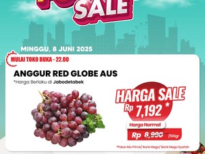 Anggur Red Globe di Transmart Full Day Sale Rp 7.192/100 Gram