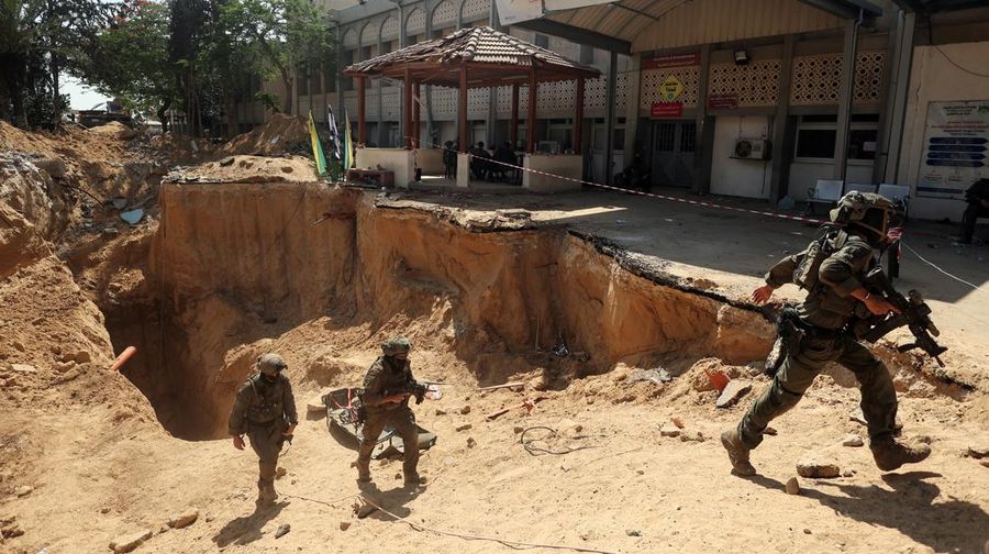 ISRAEL-PALESTINIANS/GAZA-EMBED Israeli soldiers walk out from a tunnel underneath the European Hospital in Khan Younis at the Gaza Strip, amid the ongoing ground operation of the Israeli army against Palestinian Islamist group Hamas, June 8, 2025. REUTERS/Ronen Zvulun EDITOR'S NOTE: REUTERS PHOTOGRAPHS WERE REVIEWED BY THE IDF AS PART OF THE CONDITIONS OF THE EMBED. NO PHOTOS WERE REMOVED.