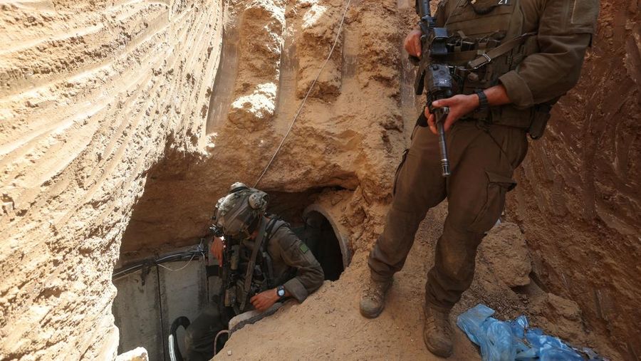 Israeli soldiers walk out from a tunnel underneath the European Hospital in Khan Younis at the Gaza Strip, amid the ongoing ground operation of the Israeli army against Palestinian Islamist group Hamas, June 8, 2025. REUTERS/Ronen Zvulun EDITOR'S NOTE: REUTERS PHOTOGRAPHS WERE REVIEWED BY THE IDF AS PART OF THE CONDITIONS OF THE EMBED. NO PHOTOS WERE REMOVED.