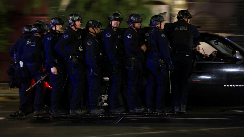 SENSITIVE MATERIAL. THIS IMAGE MAY OFFEND OR DISTURB   Waymo cars burn during a protest against federal immigration sweeps in downtown Los Angeles, California, U.S. June 8, 2025. REUTERS/Daniel Cole     TPX IMAGES OF THE DAY