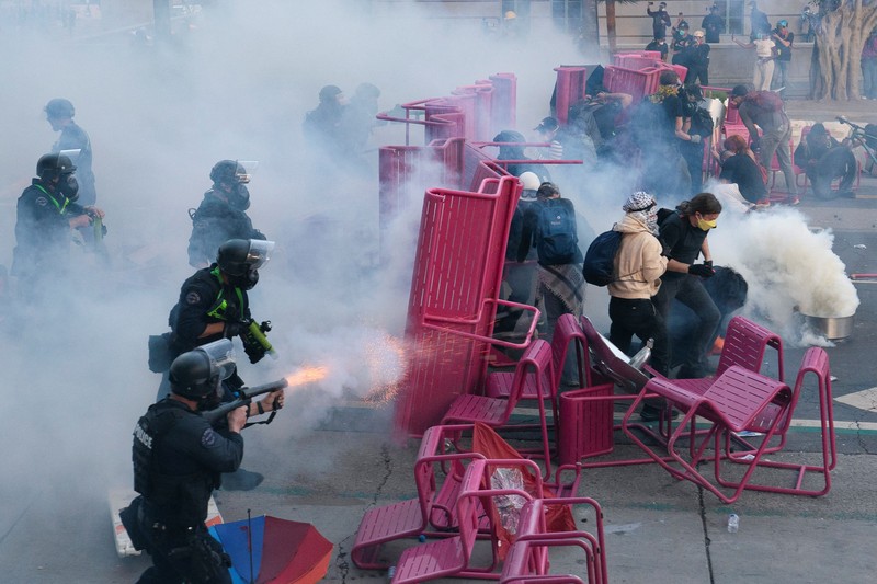 SENSITIVE MATERIAL. THIS IMAGE MAY OFFEND OR DISTURB   Waymo cars burn during a protest against federal immigration sweeps in downtown Los Angeles, California, U.S. June 8, 2025. REUTERS/Daniel Cole     TPX IMAGES OF THE DAY