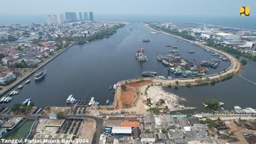 Penampakan dari udara proyek Tanggul Cegah Pesisir Jakarta amblas. (Dok. PUPR)