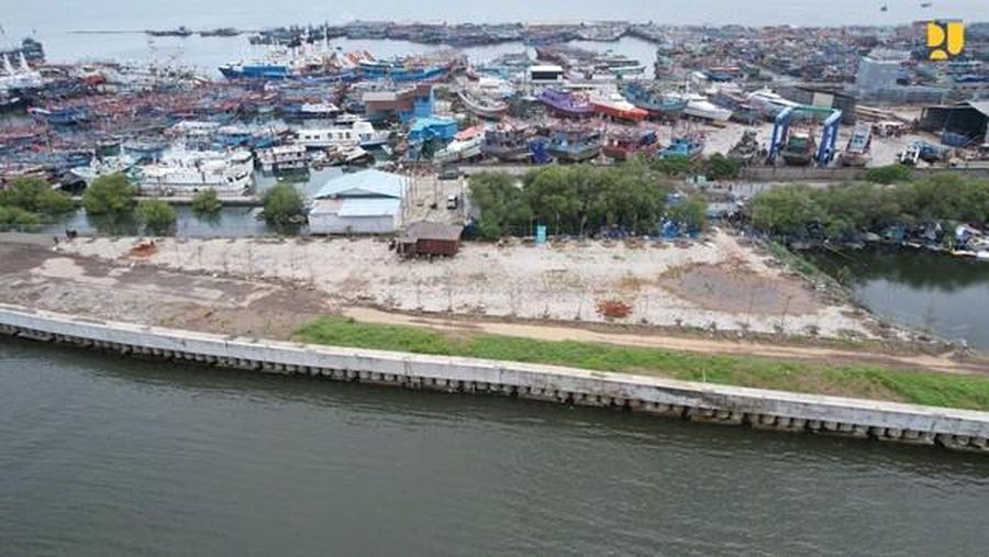 Penampakan dari udara proyek Tanggul Cegah Pesisir Jakarta amblas. (Dok. PUPR)