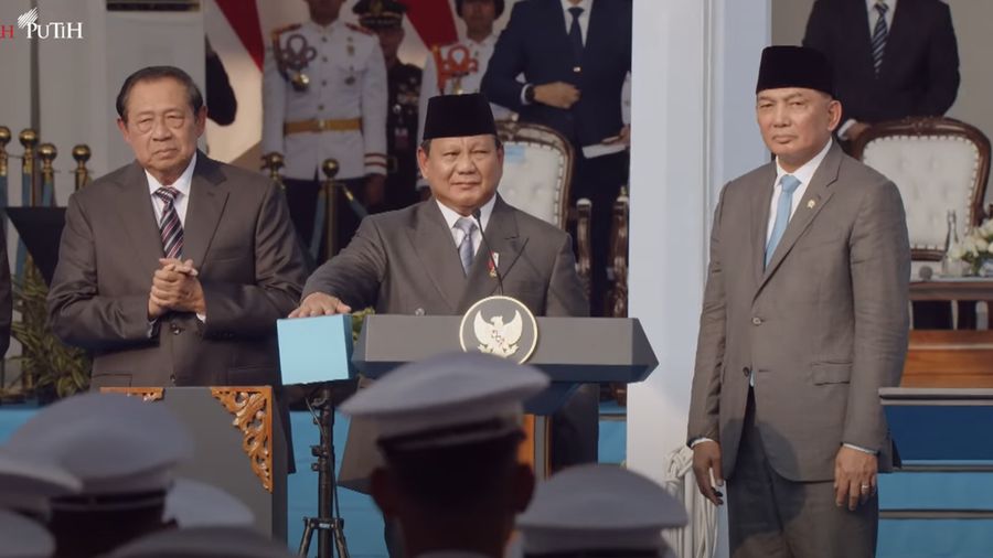 Presiden Prabowo Subianto dan Susilo Bambang Yudhoyono saat resmikan Kampus Bhineka Tunggal Ika Universitas Pertahanan, Rabu (11/6/2025). (YouTube/Sekretariat Presiden)