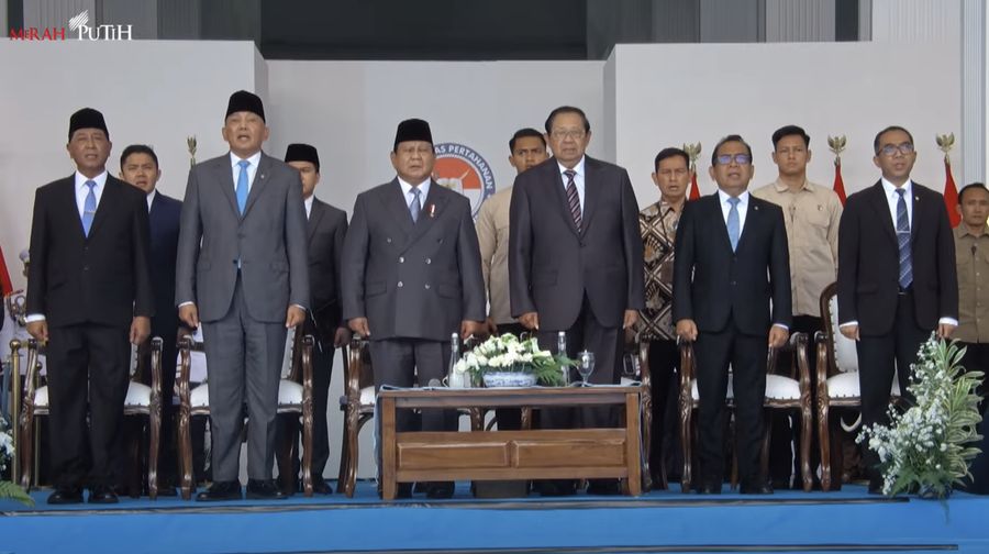 Presiden Prabowo Subianto dan Susilo Bambang Yudhoyono saat resmikan Kampus Bhineka Tunggal Ika Universitas Pertahanan, Rabu (11/6/2025). (YouTube/Sekretariat Presiden)