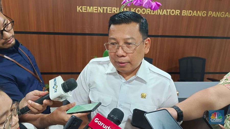 Kepala Badan Pangan Nasional (Bapanas) Arief Prasetyo Adi saat ditemui usai rapat koordinasi di kantor Kemenko Pangan, Jakarta, Kamis (12/6/2025). (CNBC Indonesia/Martyasari Rizky)