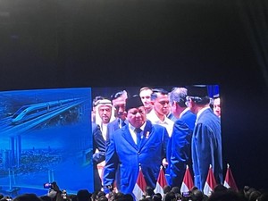 Disambut AHY, Prabowo Hadiri Penutupan Forum Infrastruktur Internasional