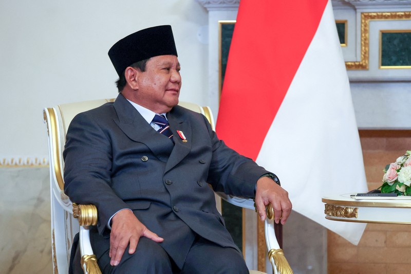 Presiden Indonesia Prabowo Subianto dan Presiden Rusia Vladimir Putin menghadiri pertemuan di Saint Petersburg, Rusia, Kamis (19/6/2025). (Sputnik/Vyacheslav Prokofyev/Pool via REUTERS)