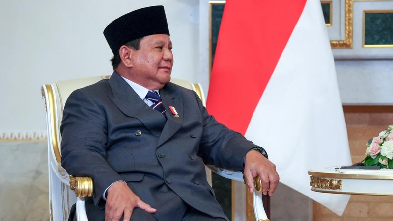 Presiden Indonesia Prabowo Subianto dan Presiden Rusia Vladimir Putin menghadiri pertemuan di Saint Petersburg, Rusia, Kamis (19/6/2025). (Sputnik/Vyacheslav Prokofyev/Pool via REUTERS)