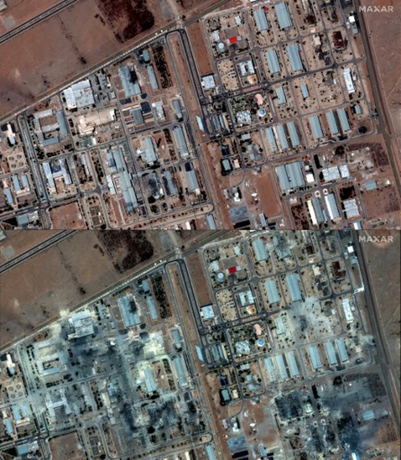 Gambar satelit yang diambil pada Minggu (22/6) menunjukkan dampak serangan udara Amerika Serikat terhadap situs nuklir Iran di Isfahan dan Natanz. (via REUTERS/MAXAR TECHNOLOGIES) Gambar satelit yang diambil pada Minggu (22/6) menunjukkan dampak serangan udara Amerika Serikat terhadap situs nuklir Iran di Isfahan dan Natanz. (via REUTERS/MAXAR TECHNOLOGIES)