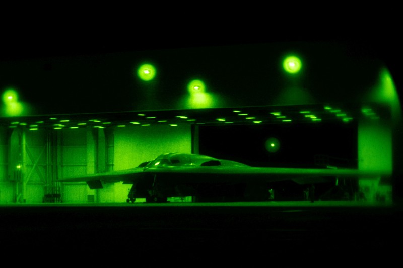 IRAN-NUCLEAR/ A U.S. Air Force B-2 Spirit stealth bomber is prepared for operations before Operation Midnight Hammer, the U.S. attack on Iran's nuclear facilities, at Whiteman Air Force Base, Missouri, U.S. June 2025, in a photograph taken using night vision optics. U.S. Air Force/Handout via REUTERS THIS IMAGE HAS BEEN SUPPLIED BY A THIRD PARTY TPX IMAGES OF THE DAY