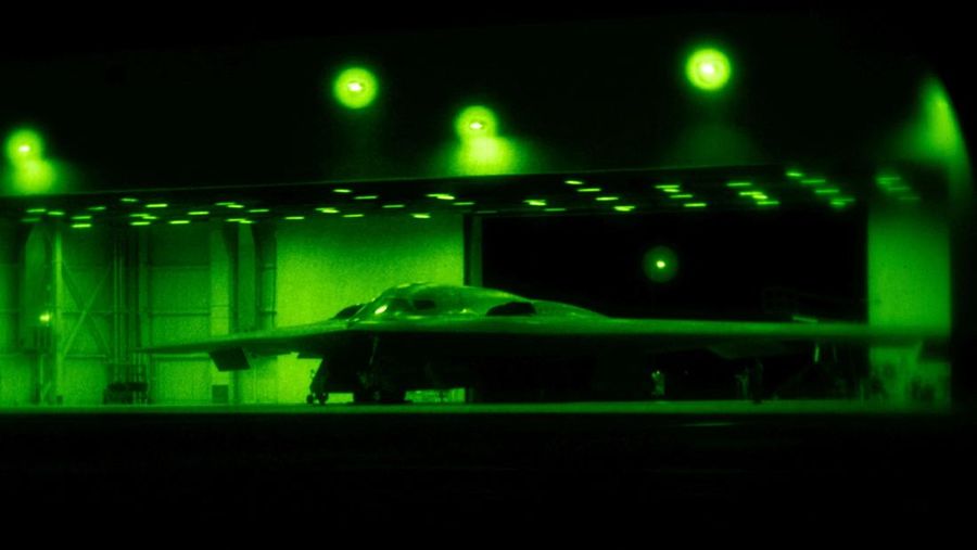 A U.S. Air Force B-2 Spirit stealth bomber is prepared for operations before Operation Midnight Hammer, the U.S. attack on Iran's nuclear facilities, at Whiteman Air Force Base, Missouri, U.S. June 2025, in a photograph taken using night vision optics.    U.S. Air Force/Handout via REUTERS  THIS IMAGE HAS BEEN SUPPLIED BY A THIRD PARTY     TPX IMAGES OF THE DAY