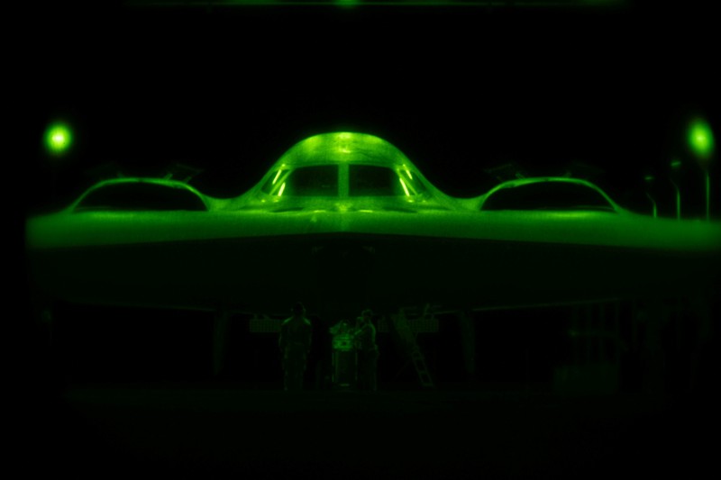 IRAN-NUCLEAR/ A U.S. Air Force B-2 Spirit stealth bomber is prepared for operations before Operation Midnight Hammer, the U.S. attack on Iran's nuclear facilities, at Whiteman Air Force Base, Missouri, U.S. June 2025, in a photograph taken using night vision optics. U.S. Air Force/Handout via REUTERS THIS IMAGE HAS BEEN SUPPLIED BY A THIRD PARTY TPX IMAGES OF THE DAY