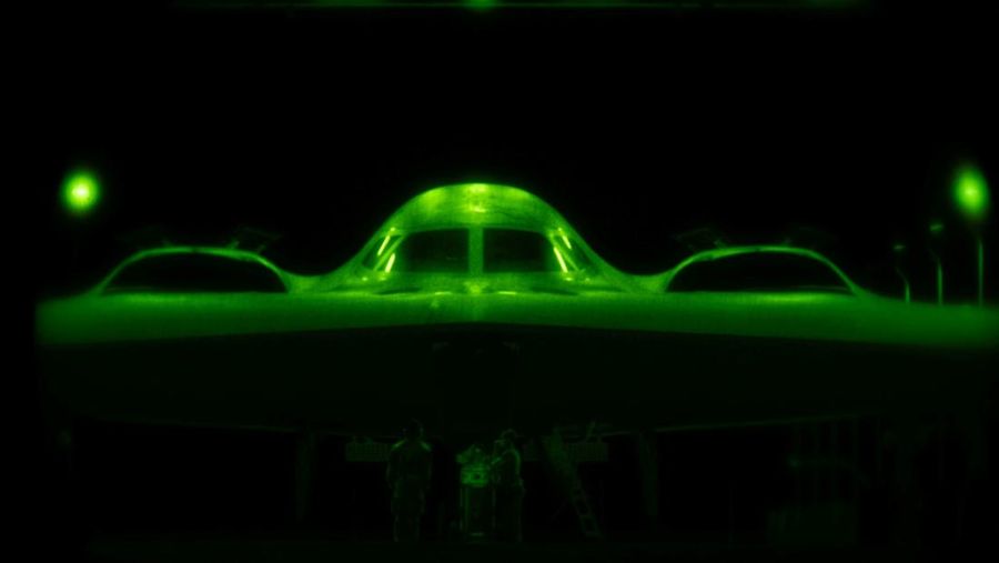 A U.S. Air Force B-2 Spirit stealth bomber is prepared for operations before Operation Midnight Hammer, the U.S. attack on Iran's nuclear facilities, at Whiteman Air Force Base, Missouri, U.S. June 2025, in a photograph taken using night vision optics.    U.S. Air Force/Handout via REUTERS  THIS IMAGE HAS BEEN SUPPLIED BY A THIRD PARTY     TPX IMAGES OF THE DAY