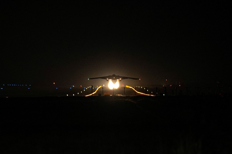 A U.S. Air Force B-2 Spirit stealth bomber is prepared for operations before Operation Midnight Hammer, the U.S. attack on Iran's nuclear facilities, at Whiteman Air Force Base, Missouri, U.S. June 2025, in a photograph taken using night vision optics.    U.S. Air Force/Handout via REUTERS  THIS IMAGE HAS BEEN SUPPLIED BY A THIRD PARTY     TPX IMAGES OF THE DAY