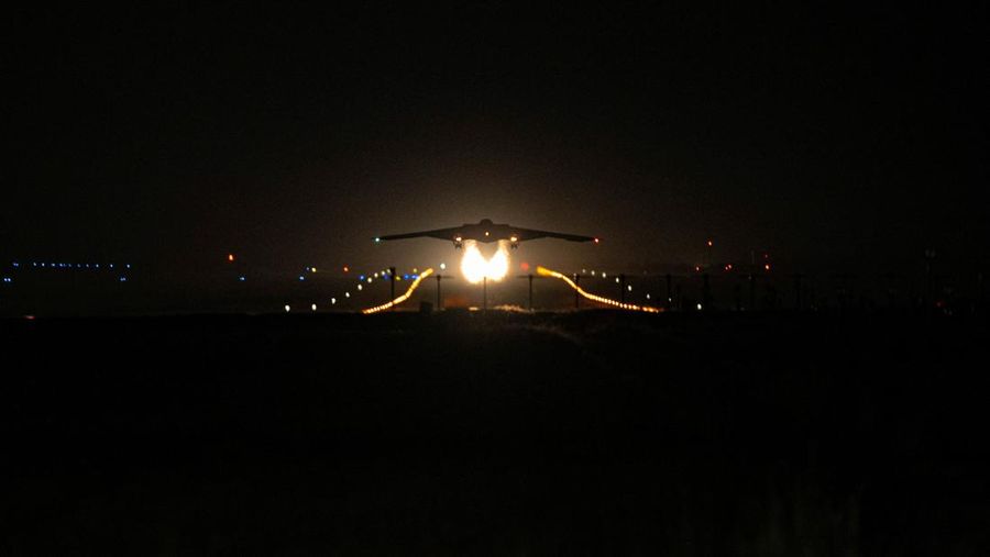 A U.S. Air Force B-2 Spirit stealth bomber is prepared for operations before Operation Midnight Hammer, the U.S. attack on Iran's nuclear facilities, at Whiteman Air Force Base, Missouri, U.S. June 2025, in a photograph taken using night vision optics.    U.S. Air Force/Handout via REUTERS  THIS IMAGE HAS BEEN SUPPLIED BY A THIRD PARTY     TPX IMAGES OF THE DAY