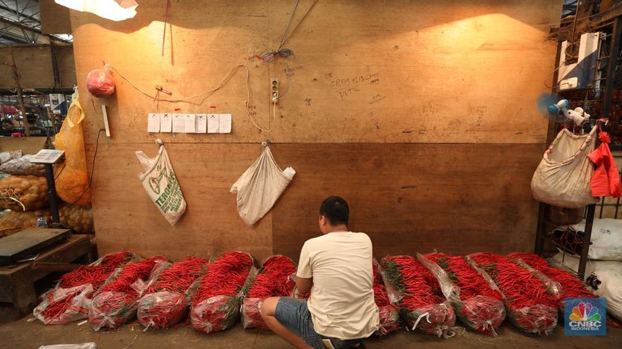 Sejumlah pekerja melakukan bongkar muat sayur dari Brebes, Jawa Tengah di Pasar Kramat Jati, Jakarta, Selasa (24/6/2025). Sejumlah pekerja melakukan bongkar muat sayur dari Brebes, Jawa Tengah di Pasar Kramat Jati, Jakarta, Selasa (24/6/2025). (CNBC Indonesia/Tri Susilo)