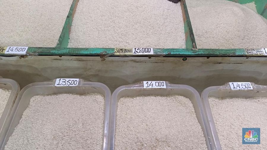 Pantauan harga beras di Pasar Rumput, Jakarta Selatan, Kamis (26/6/2025). (CNBC Indonesia/Martyasari Rizky)