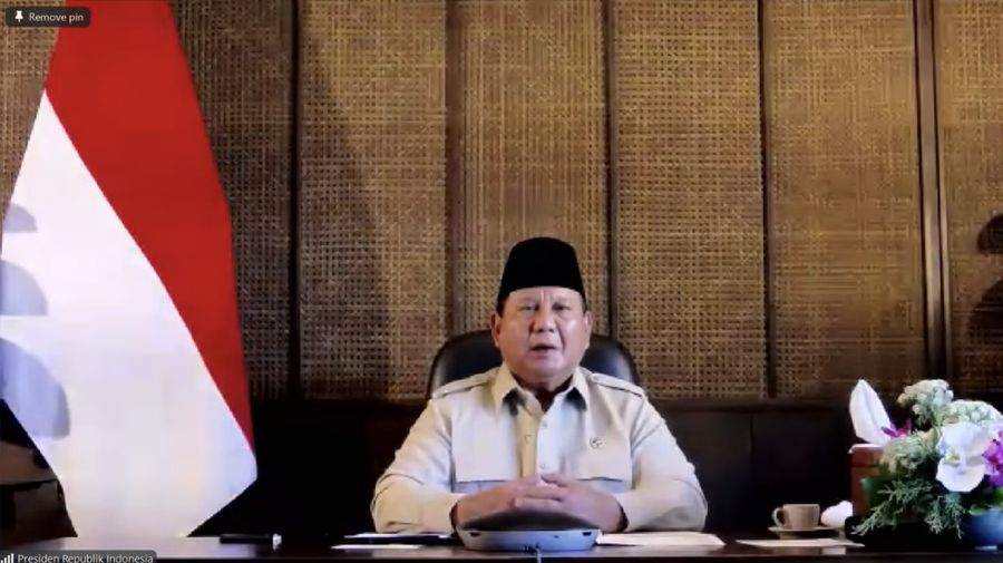 Presiden Prabowo Subianto menyampaikan sambutan dalam Peresmian Pengoperasian dan Pembangunan Energi Terbarukan di 15 Provinsi dan Peningkatan Produksi Minyak 30 Barel Blok Cepu. (Tangkapan Layar Youtube/Kementerian ESDM)
