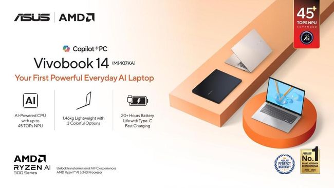 ASUS Vivobook 14 (M1407) Jadi Laptop AI dengan Performa Tinggi