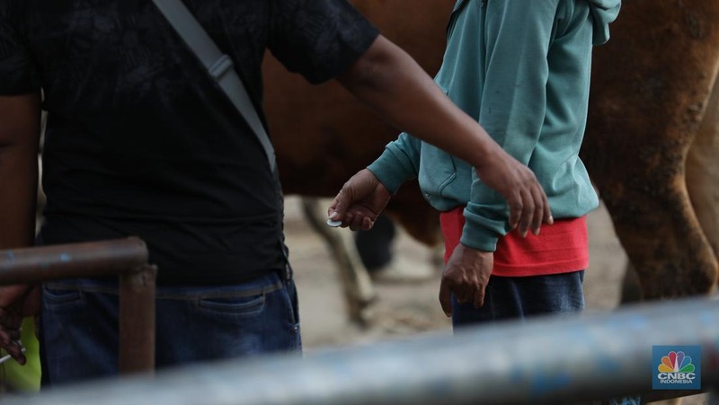 Suasana pedagang melayani calon pembeli di Pasar Hewan Karanggede, Boyolali, Jawa Tengah, Sabtu (28/6/2025). (CNBC Indonesia/Tri Susilo)