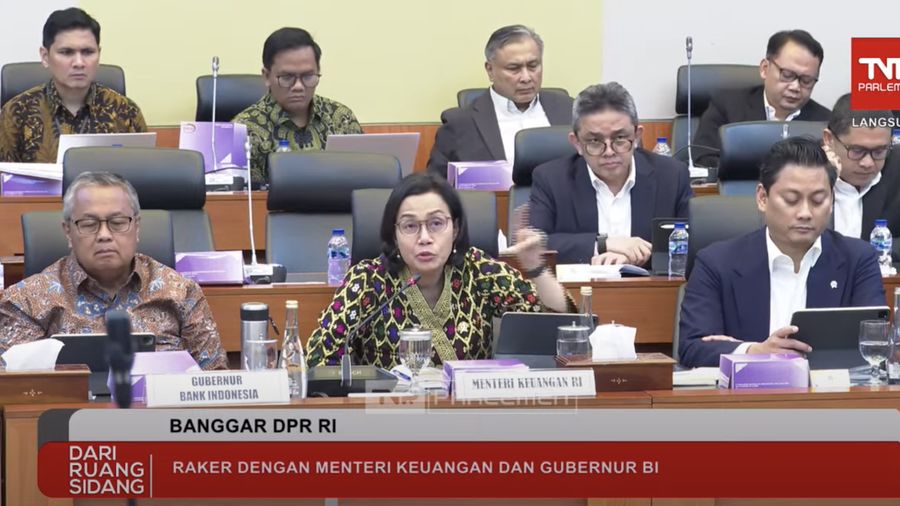 Badan Anggaran DPR RI Rapat Kerja dengan Menteri Keuangan RI, Menteri PPN/Kepala Bappenas Ri, dan Gubernur Bank Indonesia. Pembahasan Pembicaraan Pendahuluan RAPBN TA 2026 dan RKP Tahun 2026, Selasa (21/7/2025). (Tangkapan layar TV Parlemen)