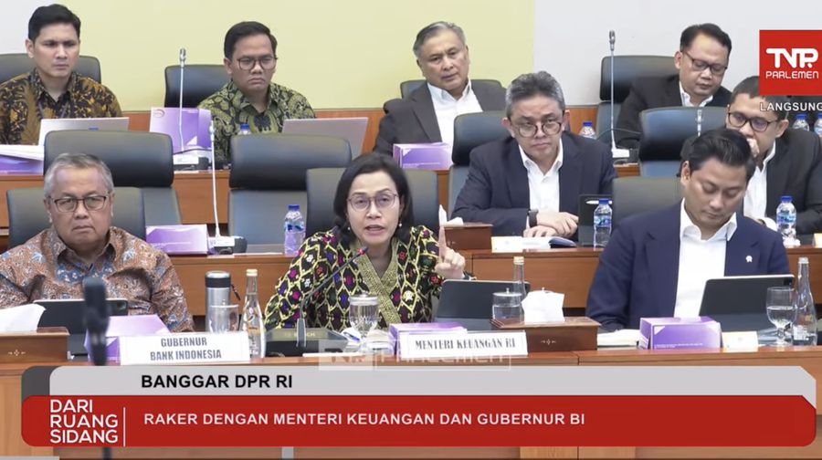 Badan Anggaran DPR RI Rapat Kerja dengan Menteri Keuangan RI, Menteri PPN/Kepala Bappenas Ri, dan Gubernur Bank Indonesia. Pembahasan Pembicaraan Pendahuluan RAPBN TA 2026 dan RKP Tahun 2026, Selasa (21/7/2025). (Tangkapan layar TV Parlemen)