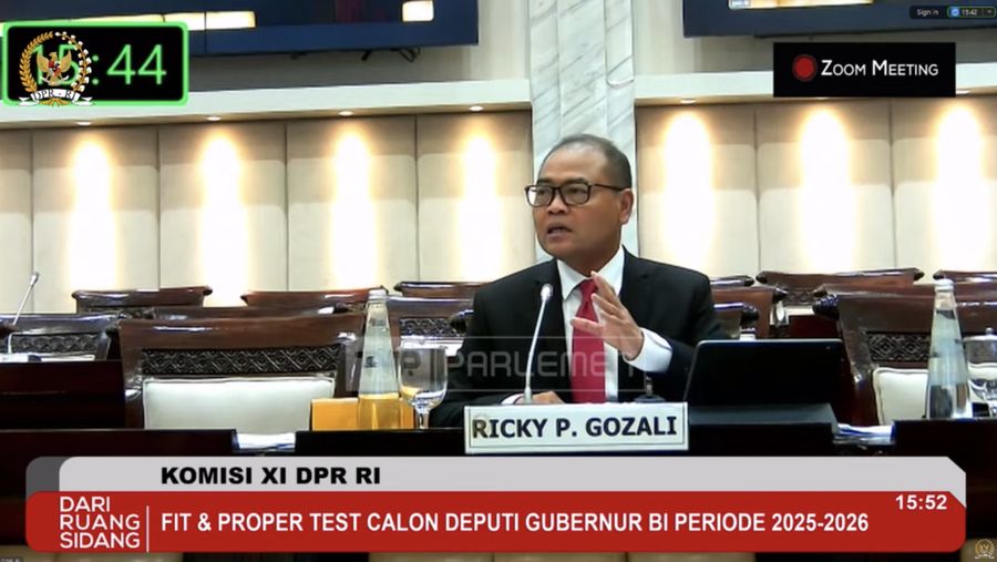 Komisi XI  DPR RI Menggelar Fit and Proper Test Calon Deputi Gubernur Bank Indonesia Periode Tahun 2025 – 2030, atas nama Ricky P. Gozali. (Tangkapan layar youtube Komisi XI DPR RI Channel)