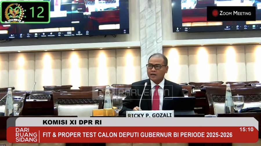 Komisi XI DPR RI Menggelar Fit and Proper Test Calon Deputi Gubernur Bank Indonesia Periode Tahun 2025 – 2030, atas nama Ricky P. Gozali. (Tangkapan layar youtube Komisi XI DPR RI Channel)