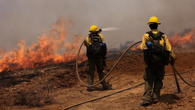 Kolom asap mengepul dari Kebakaran Madre dekat New Cuyama, California, AS, 3 Juli 2025. (REUTERS/David Swanson)