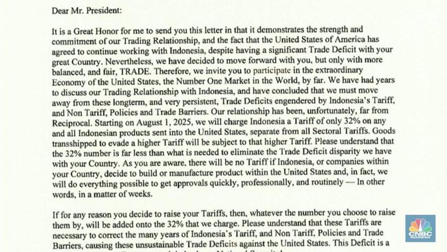 Beda Isi Surat Trump ke Prabowo dan 13 Negara Lain, Kenapa Tarif RI 32%?