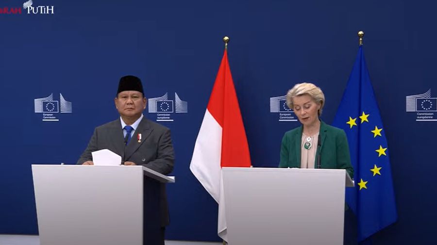 Pernyataan Pers Bersama Presiden Prabowo dan Presiden Komisi Eropa, Brussel, 13 Juli 2025. (Tangkapan Layar Youtube)
