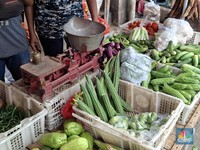 Harga beberapa sayuran di Pasar Minggu, Jakarta Selatan terpantau normal pada Selasa (15/7/2025). (CNBC Indonesia/Chandra Dwi Pranata)