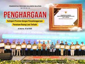 Pemprov Sulsel Raih Penghargaan Penataan Ruang Laut Terbaik dari KKP