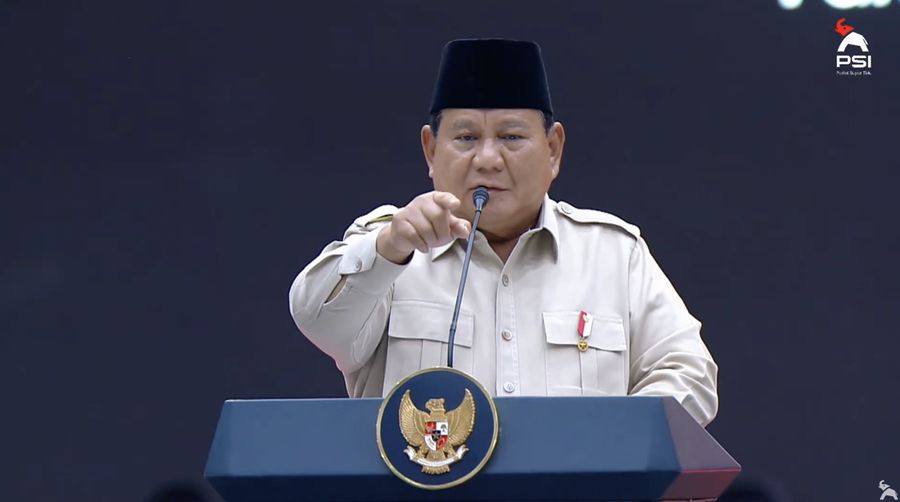 Presiden Prabowo Subianto menyampaikan pidato pada Penutupan Kongres PSI tahun 2025. (Tangkapan Layar Youtube/Partai Solidaritas Indonesia)