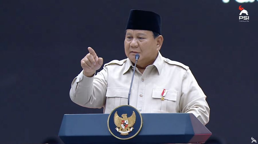 Presiden Prabowo Subianto menyampaikan pidato pada Penutupan Kongres PSI tahun 2025. (Tangkapan Layar Youtube/Partai Solidaritas Indonesia)