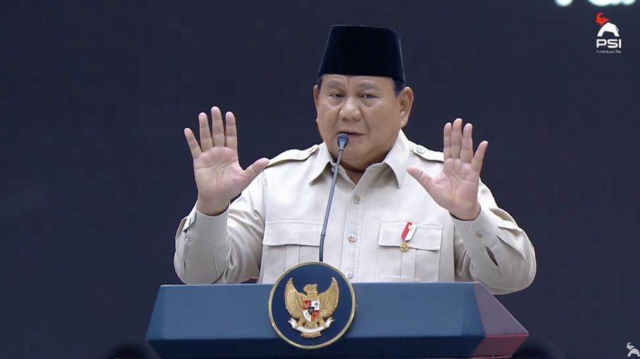 Presiden Prabowo Subianto menyampaikan pidato pada Penutupan Kongres PSI tahun 2025. (Tangkapan Layar Youtube/Partai Solidaritas Indonesia)